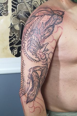 Japanese phoenix tattooFirst sessionHalf sleeve