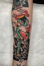 Tattoo by Piettro Torchio #PiettroTorchio #color #japanese #frog #fire #conch