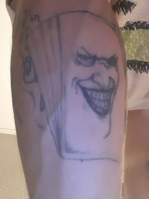 Plucked in jail, I didn't do this one#JokerTattoos #jokertattoo #joker #poker #pokertattoo #batmanjoker #smokinaces