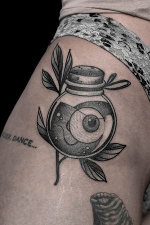 Eye in a bottle traditional tattoo by satanischepferde (Marco Gruschwitz) Erfurt #traditional #tattoo #neotraditional #eye #glass #bottle #blackandgrey #erfurt #thüringen #blackandgrey 