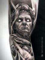 Julius Caesar Statue Portrait Realistic Tattoo Black and Grey Joel Meyer