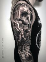 Viking Skeleton Raven Realistic Tattoo Black and Grey Joel Meyer