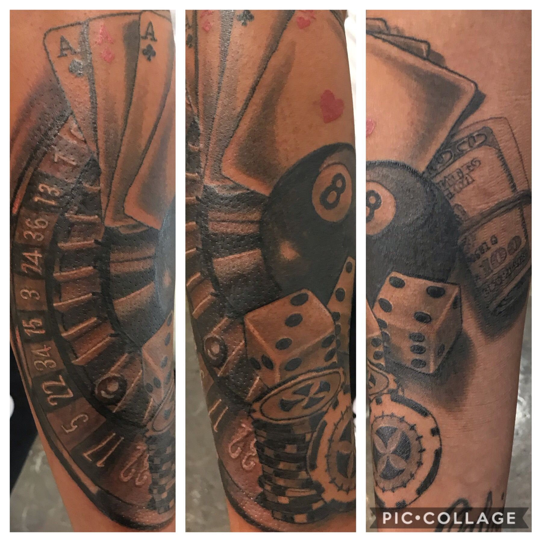 Downtown Tattoo, Las Vegas, NV. Trying to think of something for the elbow  gap. A web would be so cool but I've never been to detention. 😔 :  r/traditionaltattoos