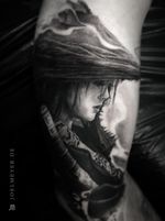 Samurai Woman Realistic Tattoo Black and Grey Joel Meyer