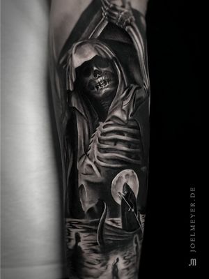 Charon Realistic Tattoo Black and Grey Joel Meyer