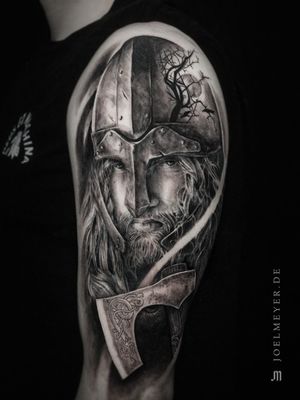 Viking Realistic Tattoo Black and Grey Joel Meyer