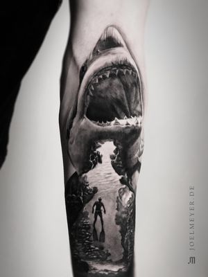 Shark Realistic Tattoo Black and Grey Joel Meyer