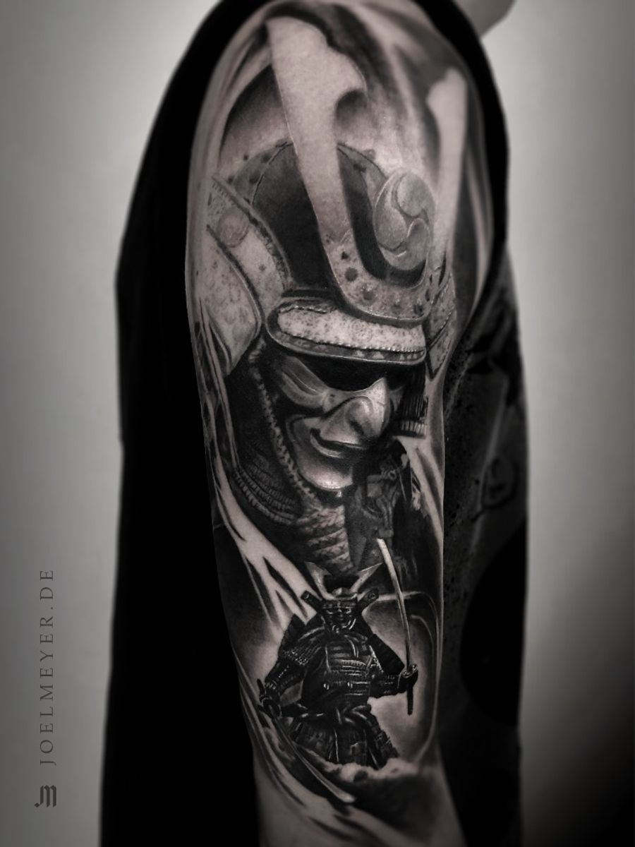 Tattoo uploaded by Joel Meyer • Samurai Realistic Tattoo Black and Grey ...
