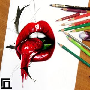 Realistic colour lips and strawberry 