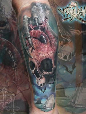 #skull #tattooskull #skullheart #horror #horrortattoo #evil #eviltattoo #colortattoo #moscow #tattoomoscow #tattooeurope