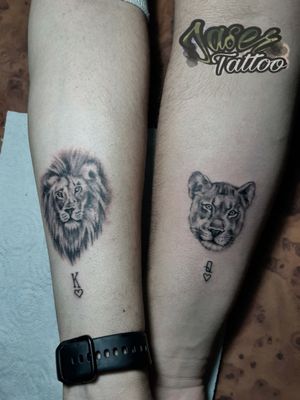 #tatuajes de #pareja #Leon #relistic #sombreado #tatuaje para #hombre y #mujer ..#jaser #tattooart #ink ⚡