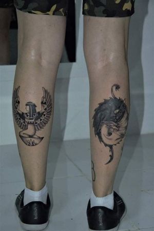 Tatuagens preta e cinza Dragões e Isis @mazoiink