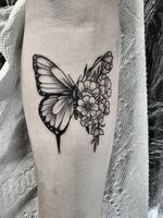 Small butterfly design with flowers ..black work..simple and clean