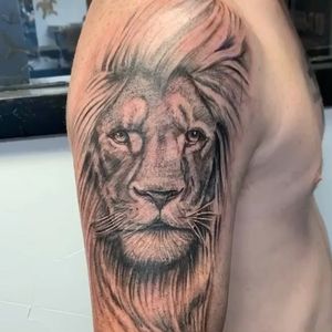 awesome lion tattoo done the other day.. lion #liontattoo #awesomeliontattoo #blackandgreyliontattoo 
