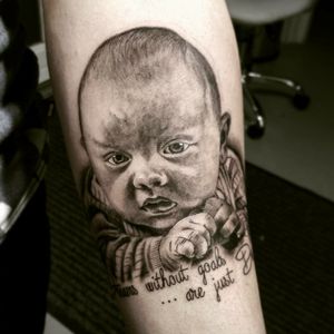 Portrait of the son (March '18) - "Dreams without goals... are just Dreams" ◼ #тату #портрет #ребенок #trigram #tattoo #portrait #child #inkedsense 