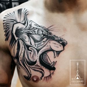 Lion Chest Tattoo - Progress shot > will add female lioness to other side