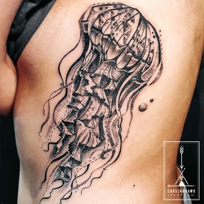 Geometric Jellyfish Tattoo - Jellyfish ribcage tattoo. :)