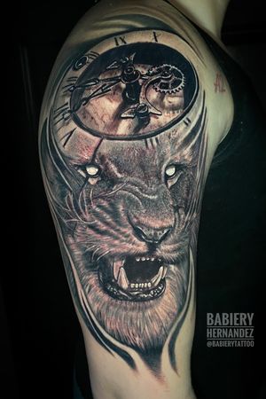 Lion /clock composition by babiery -email babierytattoo@gmail.com