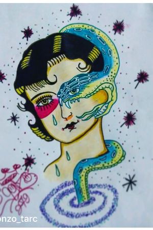 #Oldschool #diseño #Art #Tattoo #drawing #Snake #woman #colorstattoo #colors 
