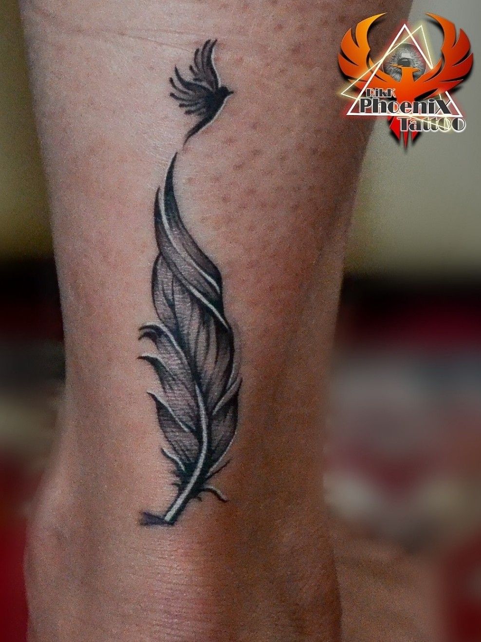 Tattoo uploaded by Rikk Phoenix Tattoo • #feather #bird #legtattoo #anklets  #ankletattoo #cleanlines #cleanlinetattoo #neattattoo #qualitytime # besttattoo #chandigarh #tattooartist #chandigarhtattoos #feathertattoo  #stencilart #realismtattoo #best ...