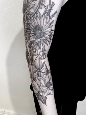 Floral sleeve Tattoo. Paige Jean Tattoos.Salt Lake City, Utah. • Contact me on my Instagram @paigejeantattoos or text me at 805-835-2230