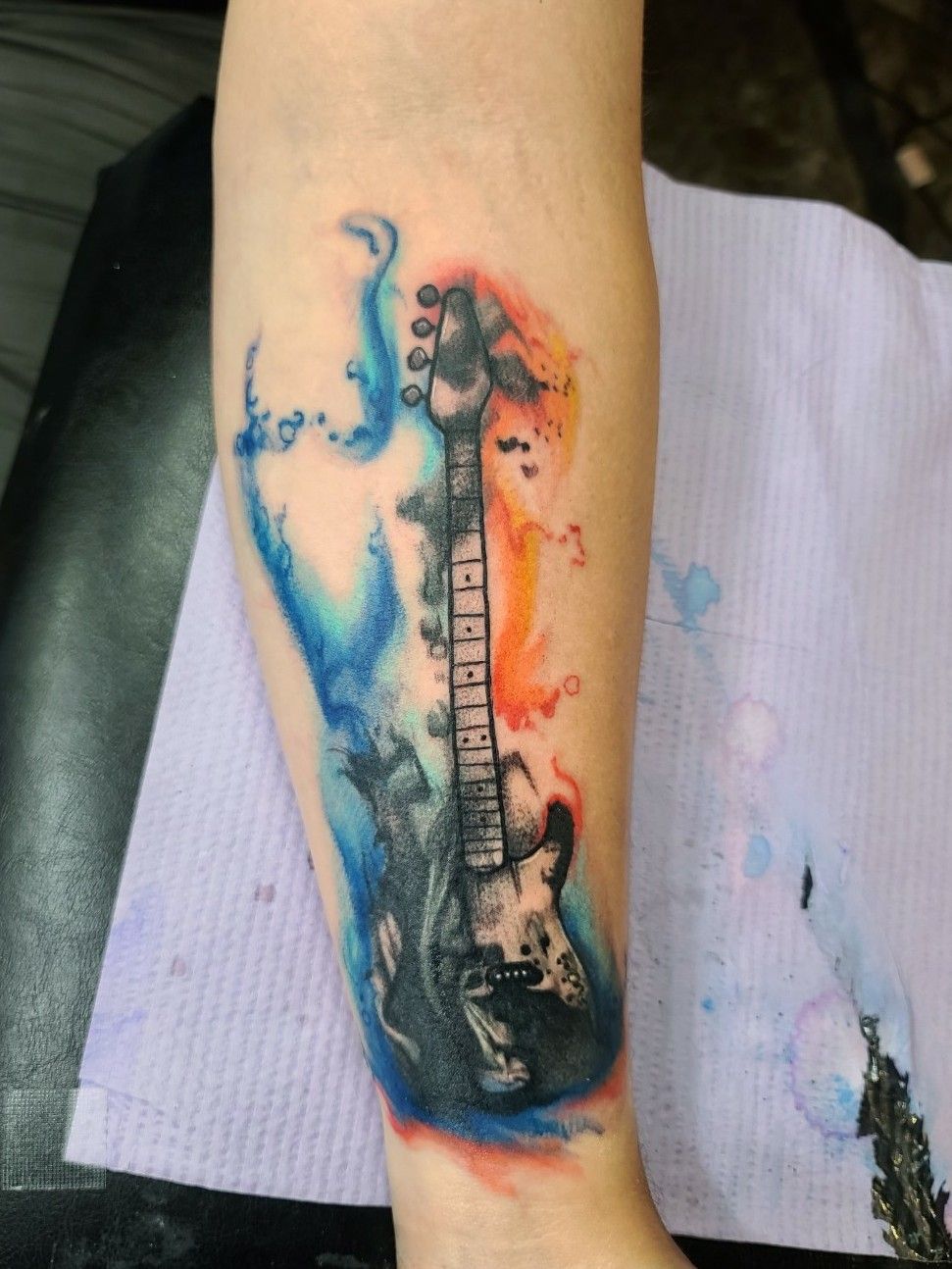 Okami Tattoo on Instagram Floral guitar tattoo By daveyspataro  okamitattoo tattoo colortattoo   Guitar tattoo Guitar tattoo design  Music tattoo designs