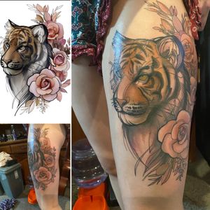 My fourth tattoo 🐅🌷🌹 by miss amber Kate from rising tide studios 🙏🏼 