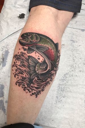 Traditional style salmon tattoo
