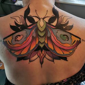 Neo traditional butterfly tattoo in progress