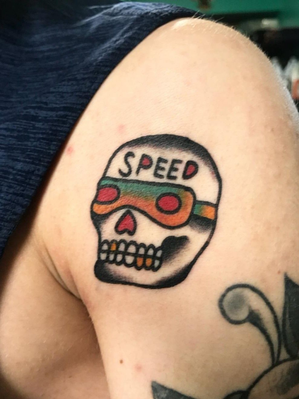 Speed skull from the shop Get What You Get for my main man @aaronovecka ⁣  .⁣ .⁣ .⁣ .⁣ .⁣ #blackwork #ink #inked #oldlines #ol... | Instagram