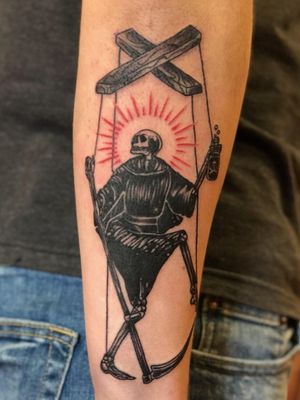 Tattoo by Shane Hartline Dancing death puppet Art by Micah Ulrich 