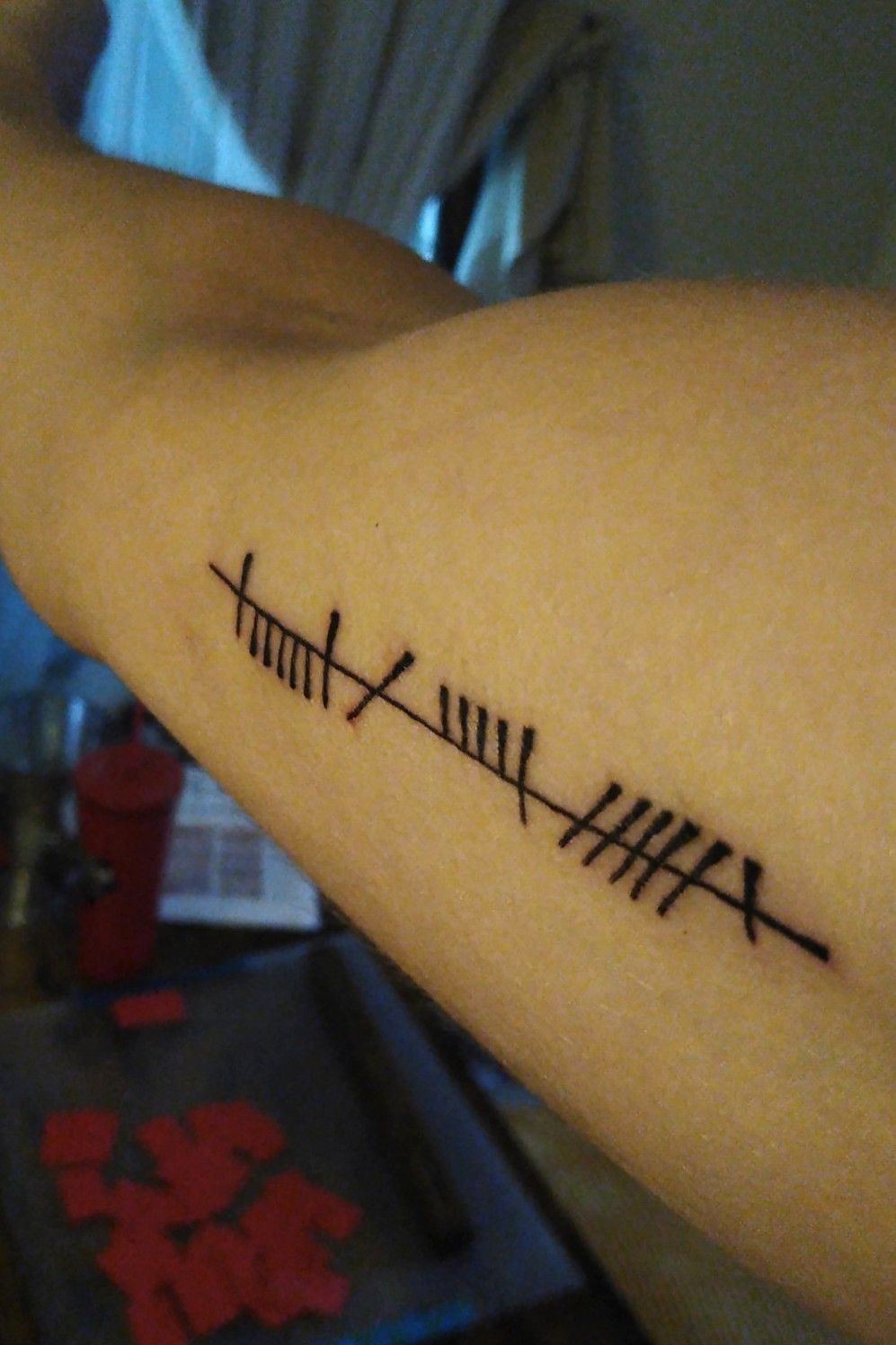 Ogham Art - It's a twofer #TattooTuesday from the Celtic Classic. This  gentleman met me here last year and commissioned these two Ogham tattoos.  Left-right they are Saoirse (Freedom) and Fírinne (Truth).
