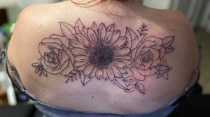 Sunflower and roses cover up in progress 