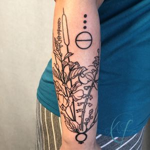 WIP. Alchemical elements and floral armband tattoo line work by Andreanna Iakovidis. #alchemy #florallinework #lineworktattoo #finelinetattoo #floraltattoo #delicatetattoo #naturetattoo