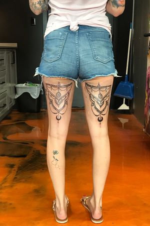 Bohemian leg tattoos. 