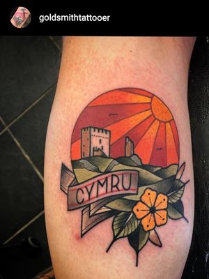 Fantastic #Cymru tattoo Done by Andrew John Smith (@GoldsmithTattooer on Instagram), at The Good Fight Tattoo in London NW5. #Tatŵ #TatŵCymraeg #Tatw #Wales #Castell #Dolwyddelan 