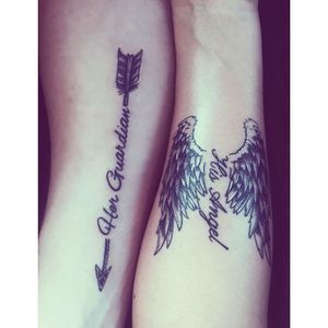 Couples tattoo Her Guardian His Angel #couplestattoo #angel #guardian #hisandhers