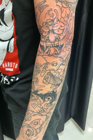 Japanese influences on a western zodiac sleeve, shading to be added later.