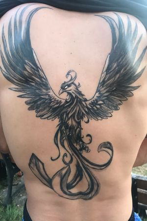 Black phœnix on a back the final full back piece will have a spectacular landscape with fire lava volcano