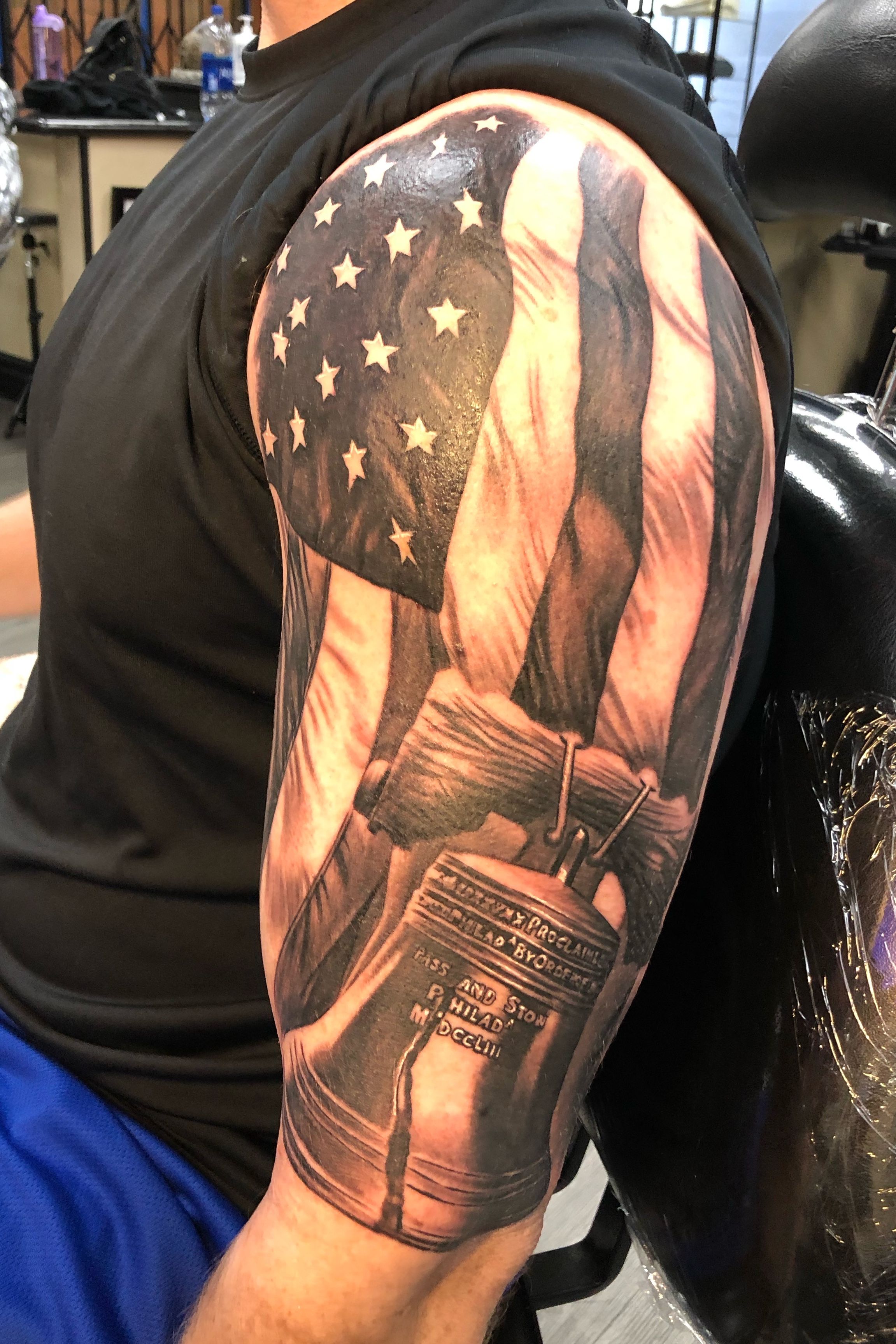 Tattoo uploaded by Shawn McConaghy  FlagLiberty Bell Half Sleeve Done by  Frank Sanchez frank310  Tattoodo