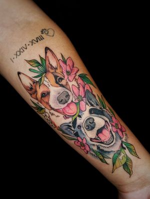 Tried out that #dynamicink color today #coloredtattoos #neotraditional #dogportraits #dynamiccolor
