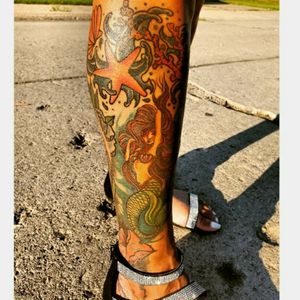 My right leg sleeve in process.