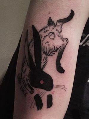Good Luck rabbit on my right arm - this photo was taken the day I had it done so the surrounding skin was still irritated. 