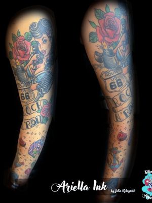 Healed Arm Sleeve #tattoo #tattoos #freshink #freshlyinked  #design #art #pinup #zippo #rose #microphone #neotraditional #rockabilly #neotraditional #neotradeu #neotraditionaltattoo #rockabillytattoo #pinuptattoo #rocknroll #sleeve #armsleeve #oldschool