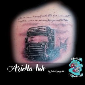 Memory Trucker Tattoo #tattoo #tattoos #freshink #freshlyinked #blackandgreytattoo #blackandgrey #realistic #realistictattoo #truck #trucktattoo #trucker #truckertattoo #memory #memorytattoo