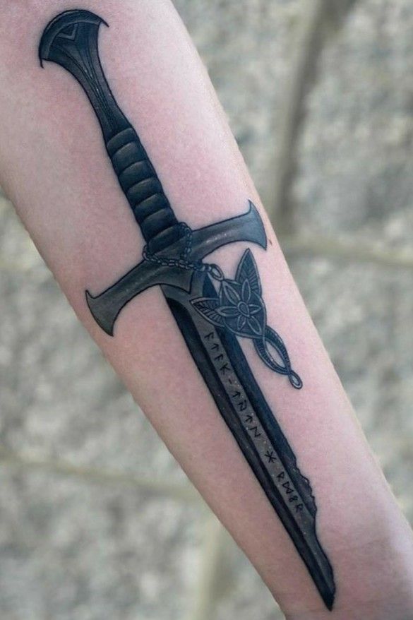 I love the symbolism of Andúril being forged from the shards of Narsil so  much so that I got the sword as my first tattoo  rlotr