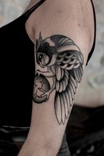 Traditional owl tattoo by satanischepferde #owl #owltattoo #armtattoo #blackwork #whipshades #black #blackandgrey #erfurt #traditional #bold #traditionaltattoo #dark
