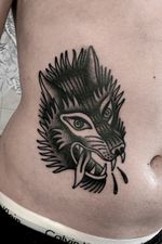 Oldschool traditional wolf tattoo by satanischepferde #wolf #wolftattoo #animal #traditional #oldschool #dark #black #blacktraditional #weird #trippy #bold 