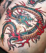 #Dragon done at Hot Stuff Tattoo, Asheville NC. Email chuckdtats@gmail.com for appointment info. #traditional #tattoo 