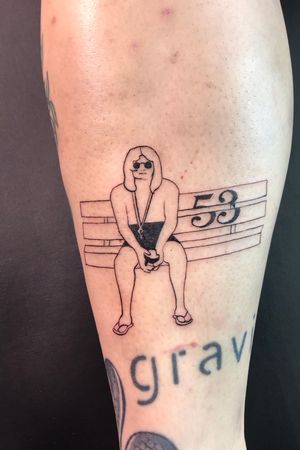 Custom memoir tattoo of her grandpa in his younger years with his favorite number. 